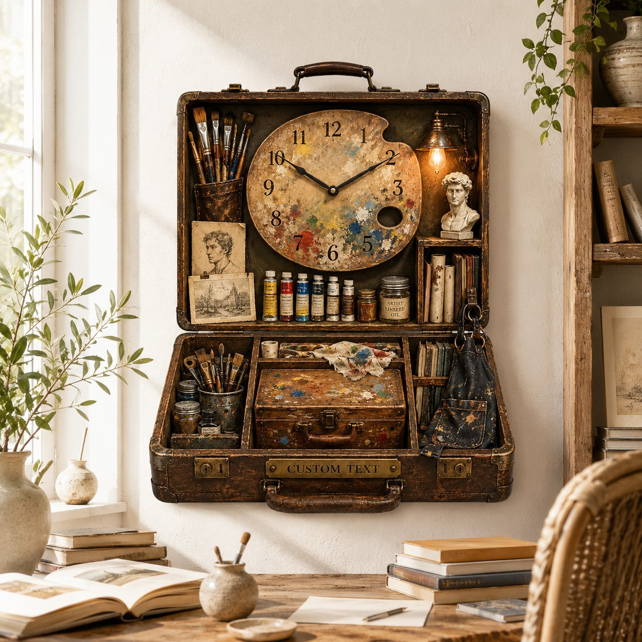 Personalized Artist Suitcase Wall Clock with Custom Name — personalized with a custom name