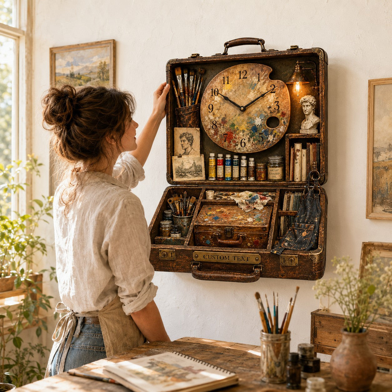 Personalized Artist Suitcase Wall Clock with Custom Name — personalized with a custom name