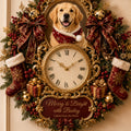 Personalized Christmas Dog Wall Clock, Custom Name Gift for Dog Lovers (Design 2) — personalized with a custom name