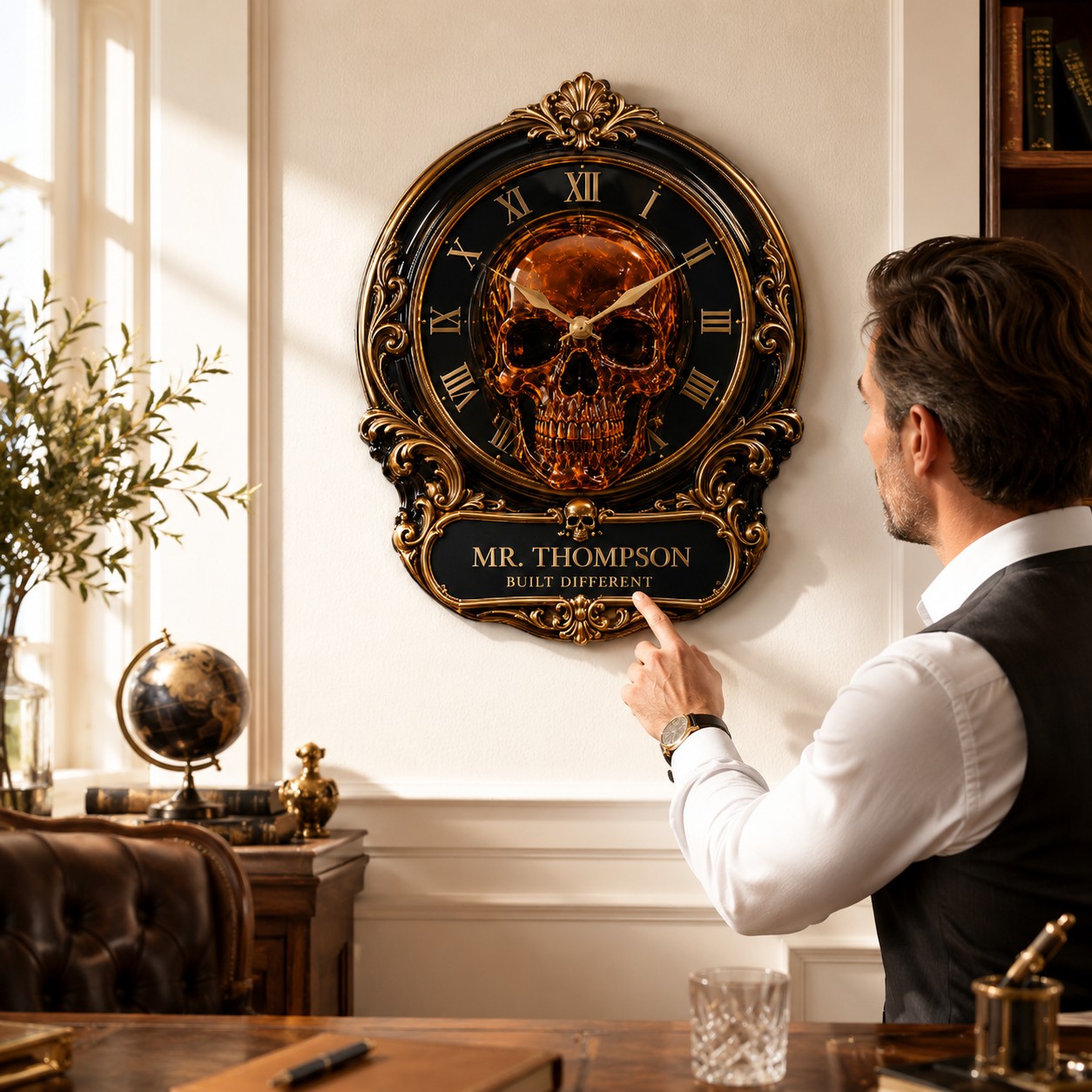 Personalized Luxury Skull Wall Clock with Custom Name — personalized with a custom name