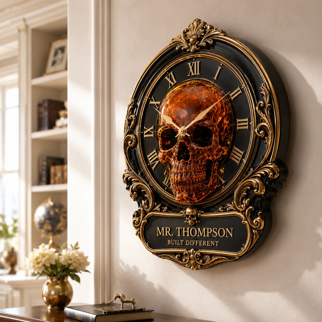 Personalized Luxury Skull Wall Clock with Custom Name — personalized with a custom name