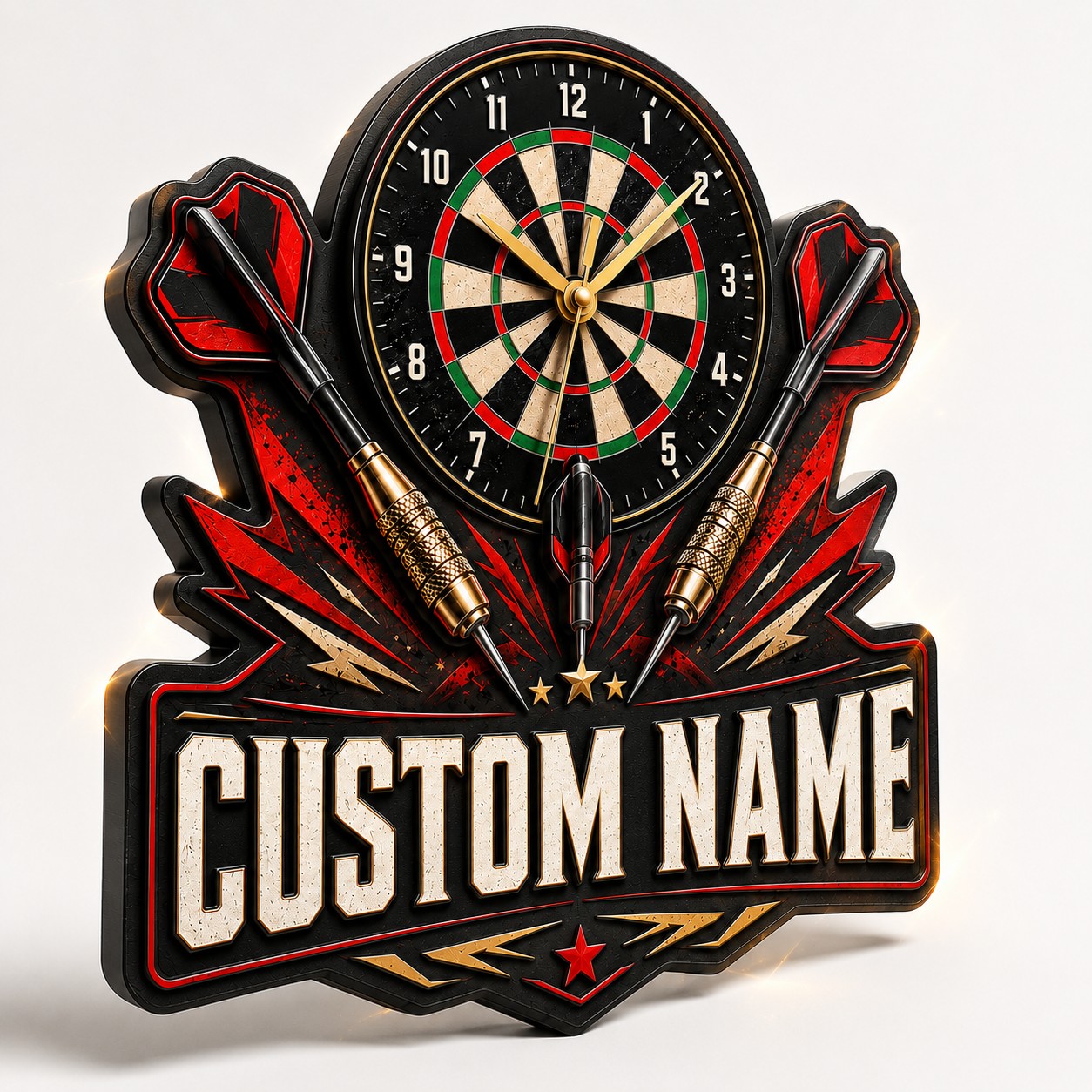 Personalized Darts Game Wall Clock with Custom Name — personalized with a custom name