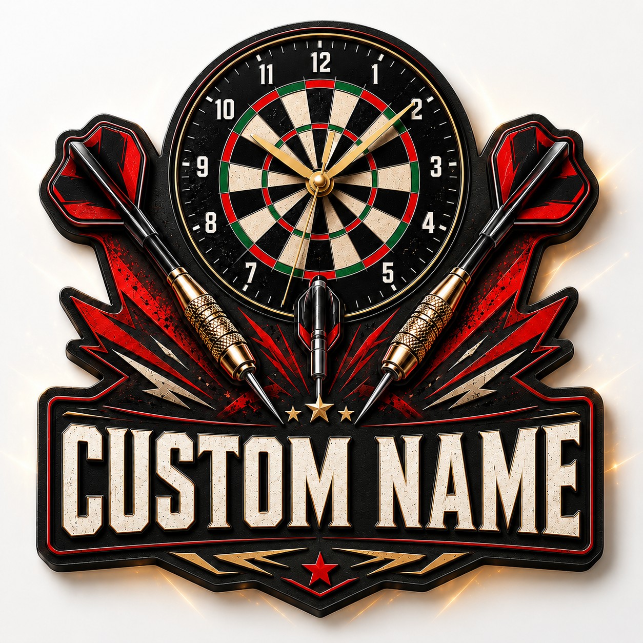 Personalized Darts Game Wall Clock with Custom Name — personalized with a custom name
