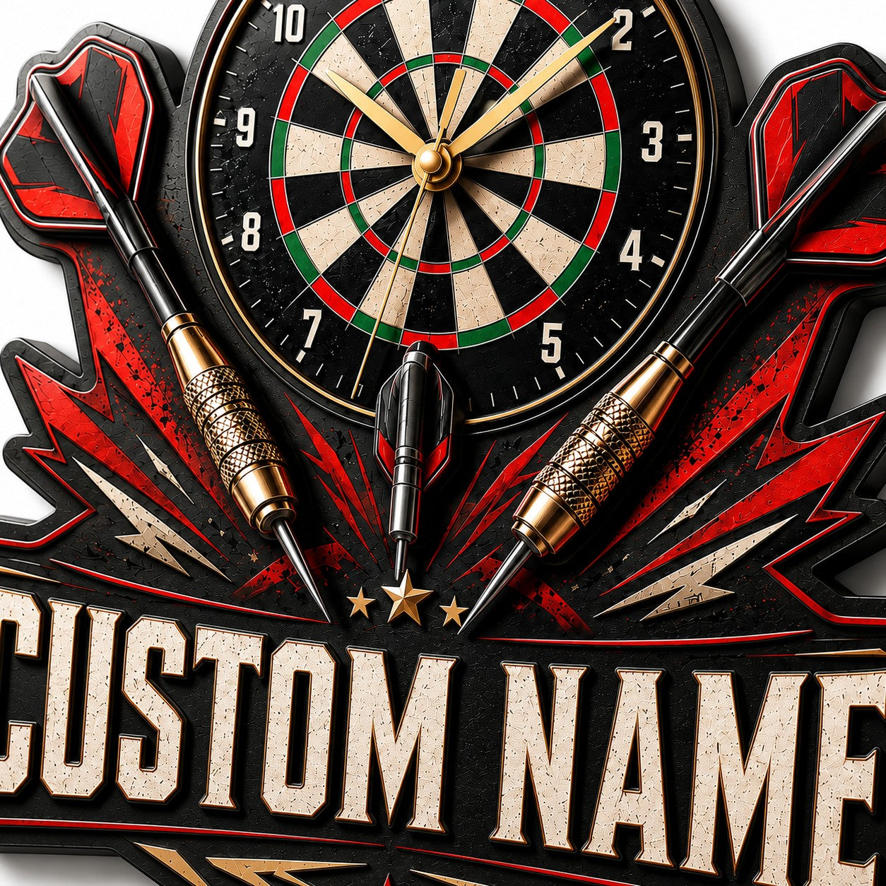 Personalized Darts Game Wall Clock with Custom Name — personalized with a custom name