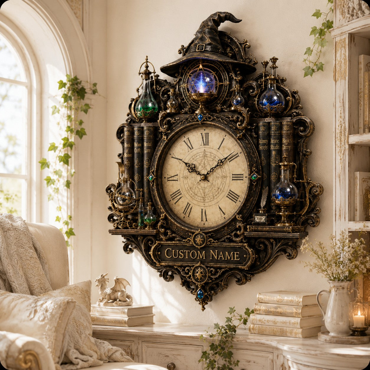 Personalized Wizard Wall Clock with Custom Name — personalized with a custom name