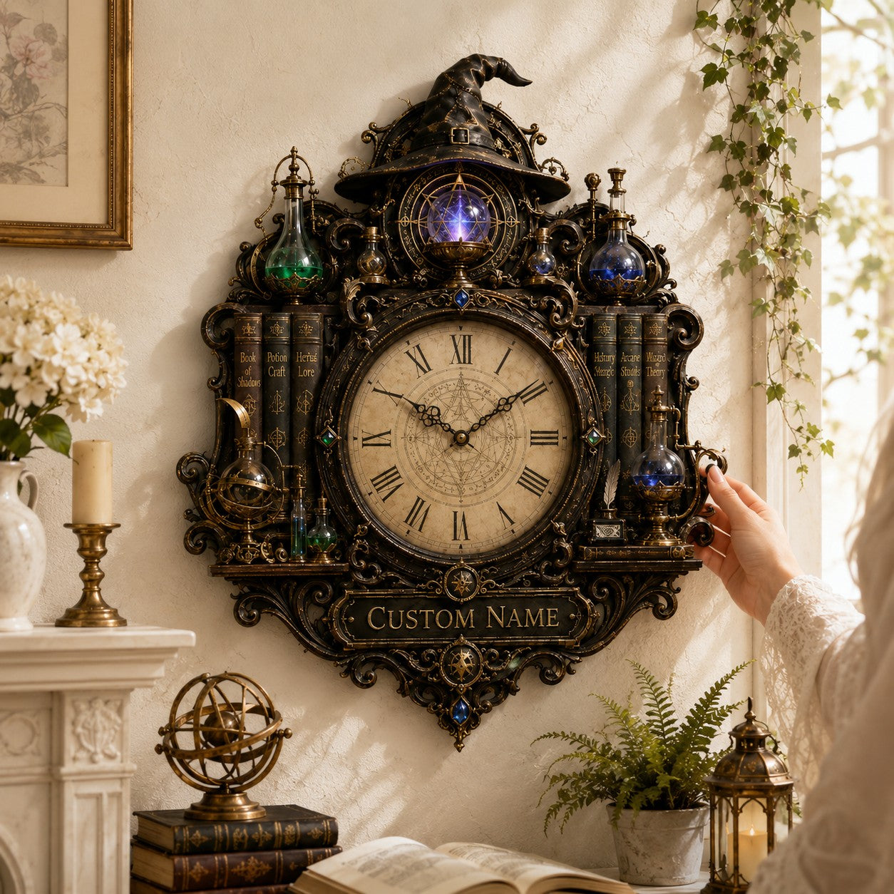 Personalized Wizard Wall Clock with Custom Name — personalized with a custom name