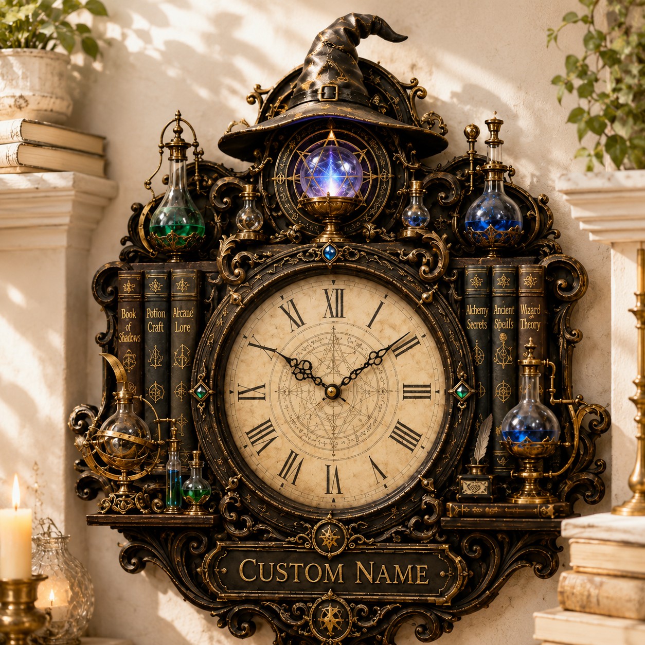 Personalized Wizard Wall Clock with Custom Name — personalized with a custom name