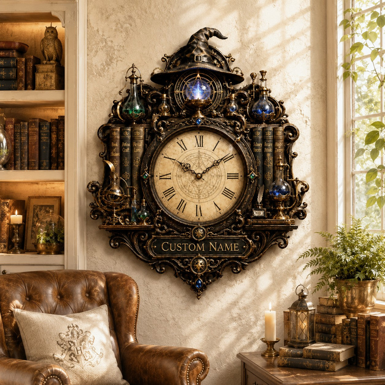 Personalized Wizard Wall Clock with Custom Name — personalized with a custom name