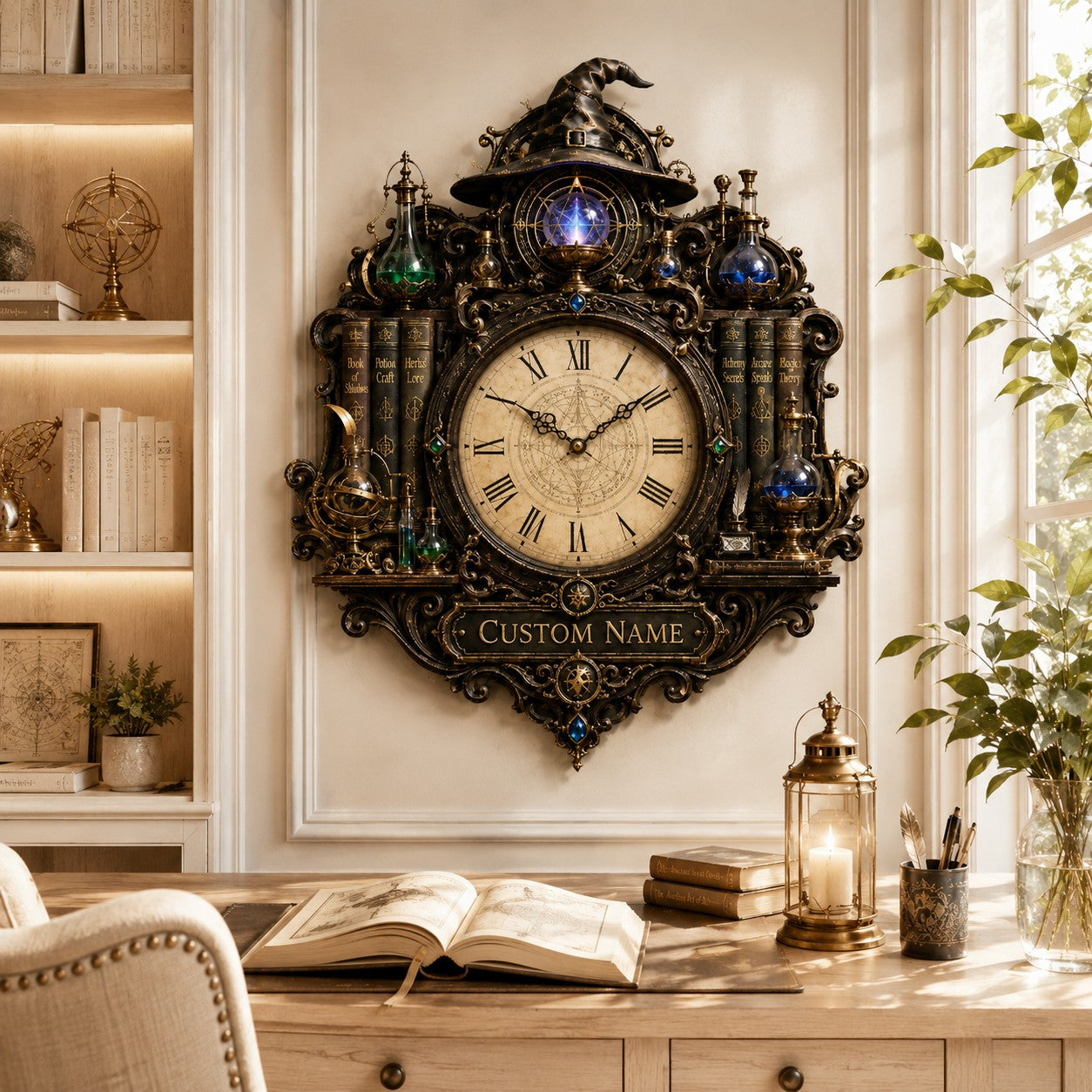 Personalized Wizard Wall Clock with Custom Name — personalized with a custom name