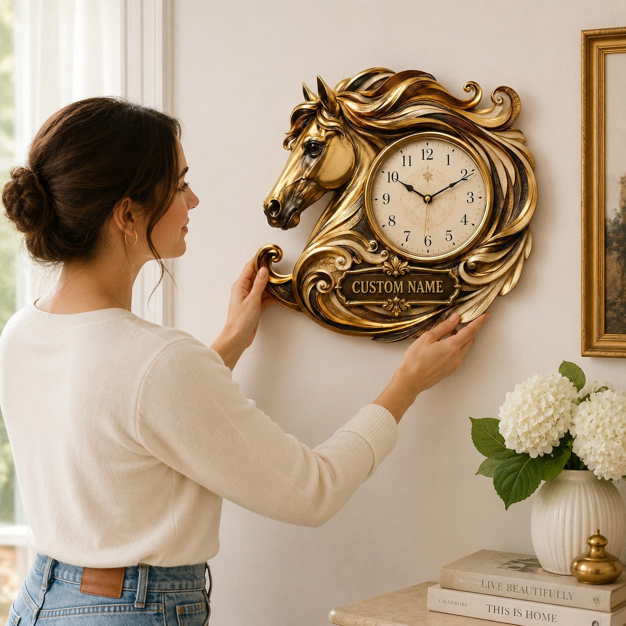Personalized Horse Enthusiasts Wall Clock with Custom Name — personalized with a custom name