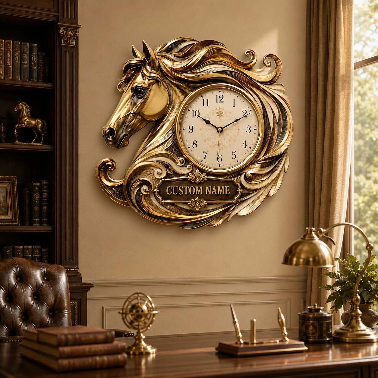 Personalized Horse Enthusiasts Wall Clock with Custom Name — personalized with a custom name