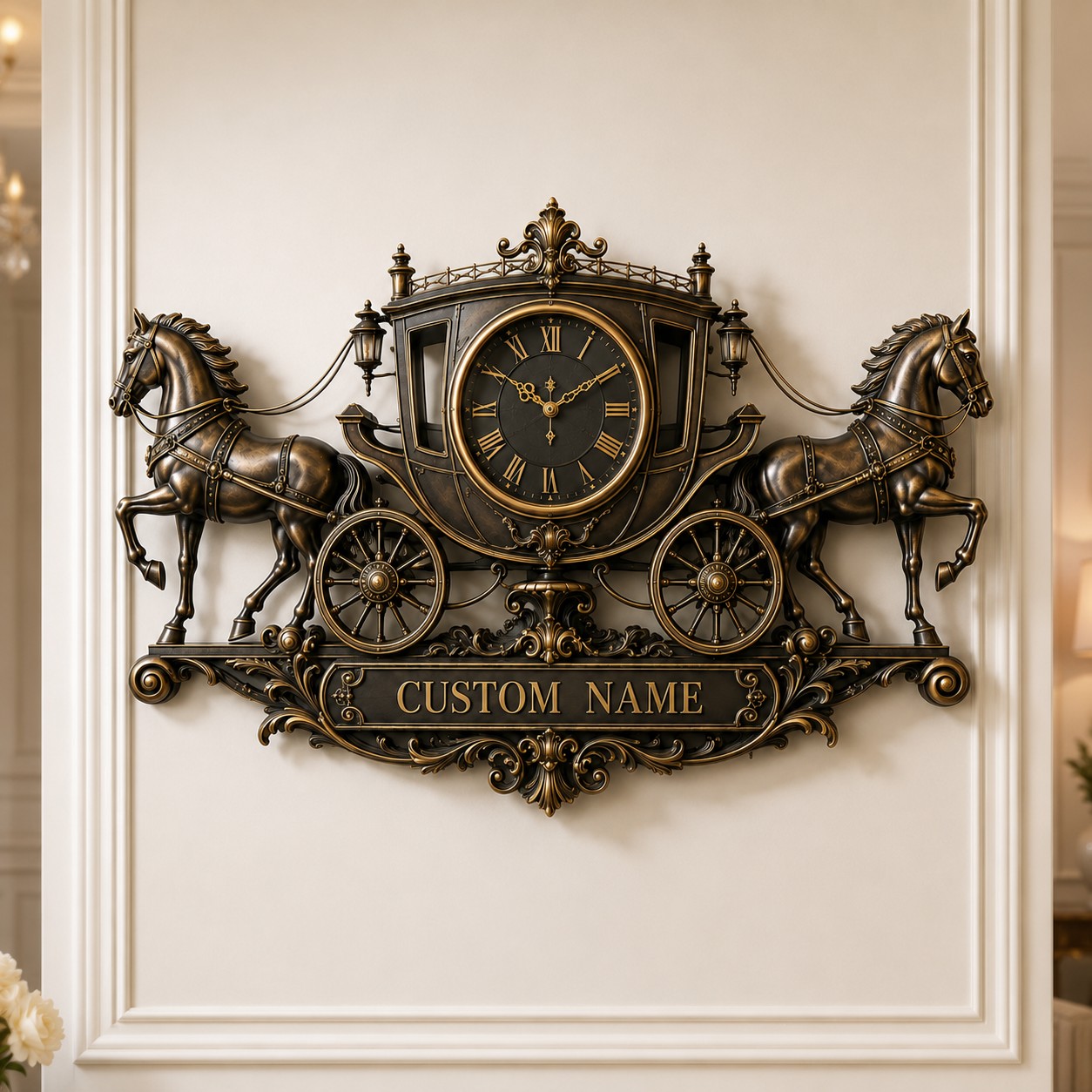 Personalized Royal Carriage Wall Clock with Custom Name — personalized with a custom name