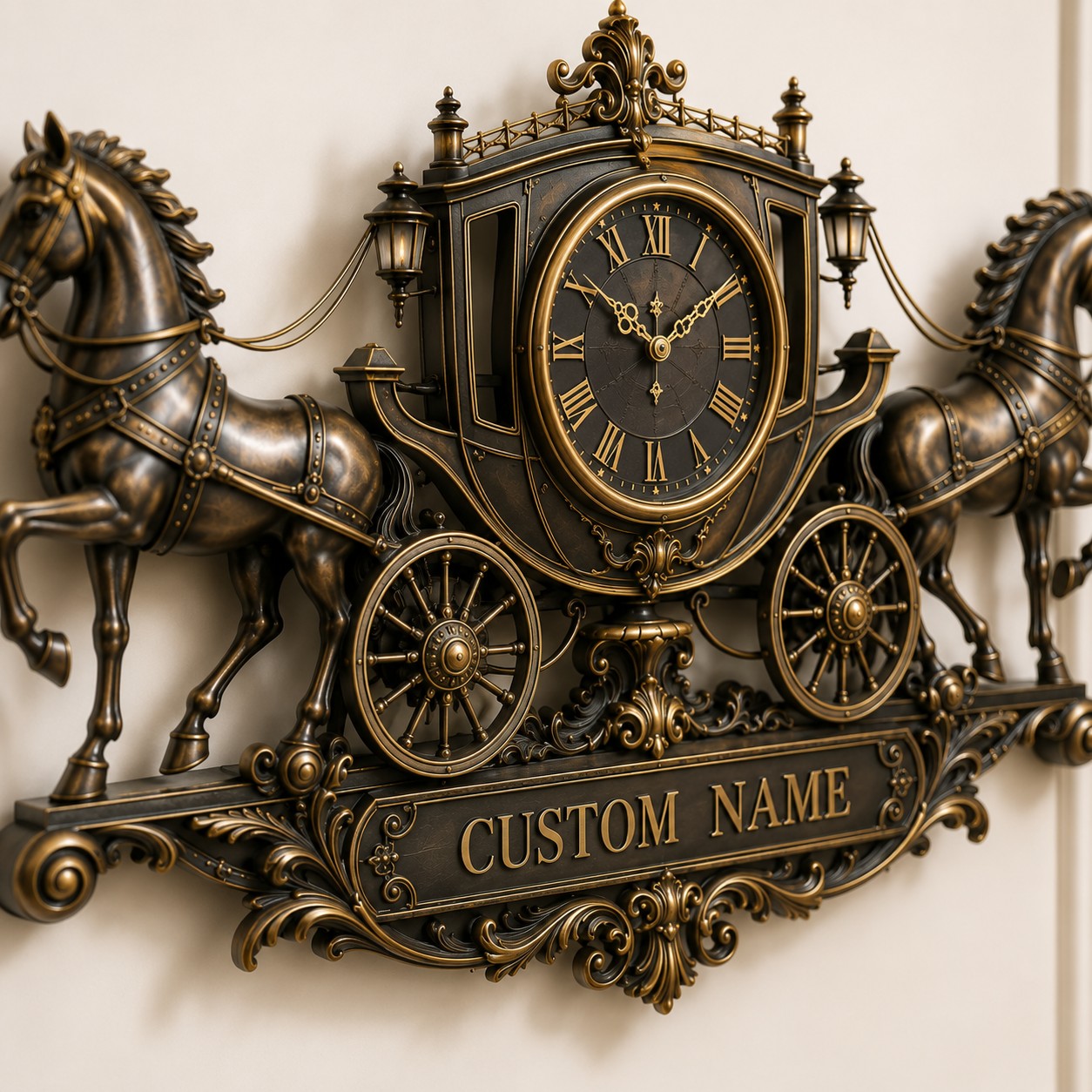 Personalized Royal Carriage Wall Clock with Custom Name — personalized with a custom name