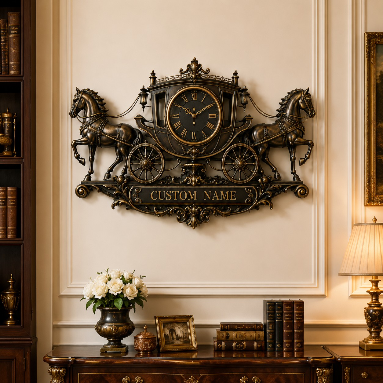 Personalized Royal Carriage Wall Clock with Custom Name — personalized with a custom name