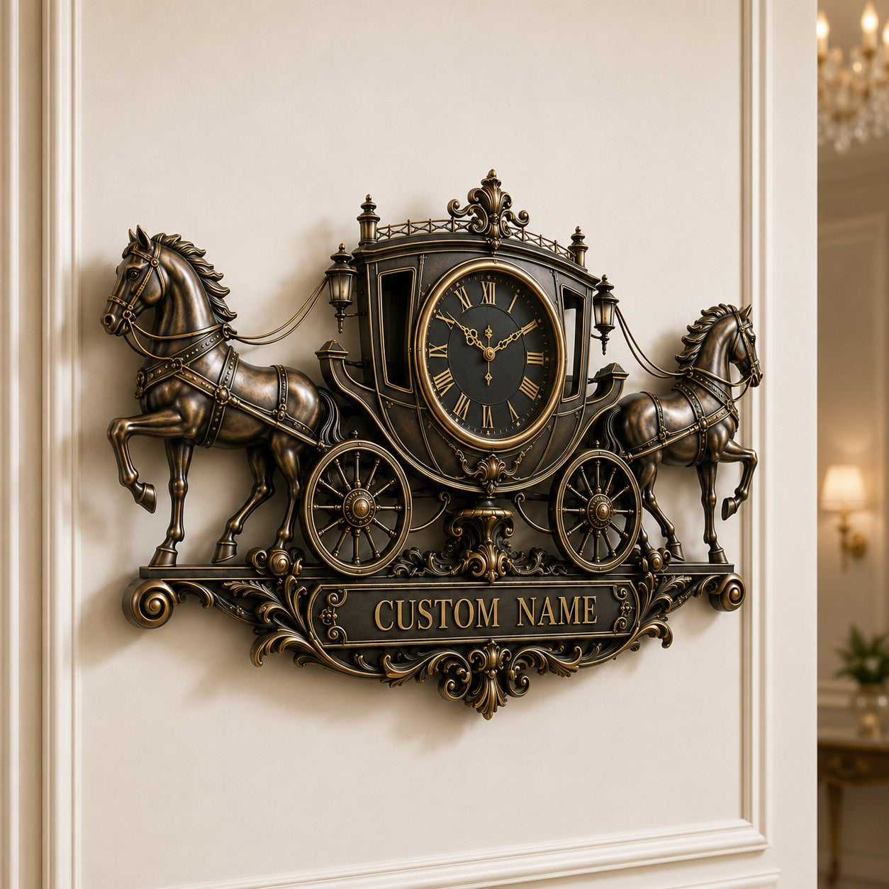 Personalized Royal Carriage Wall Clock with Custom Name — personalized with a custom name