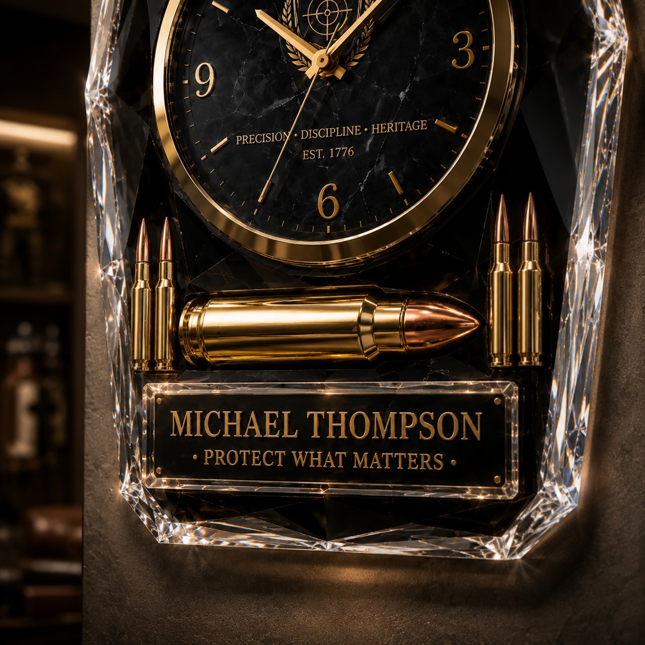 Personalized Tactical Luxury Wall Clock with Custom Name — personalized with a custom name