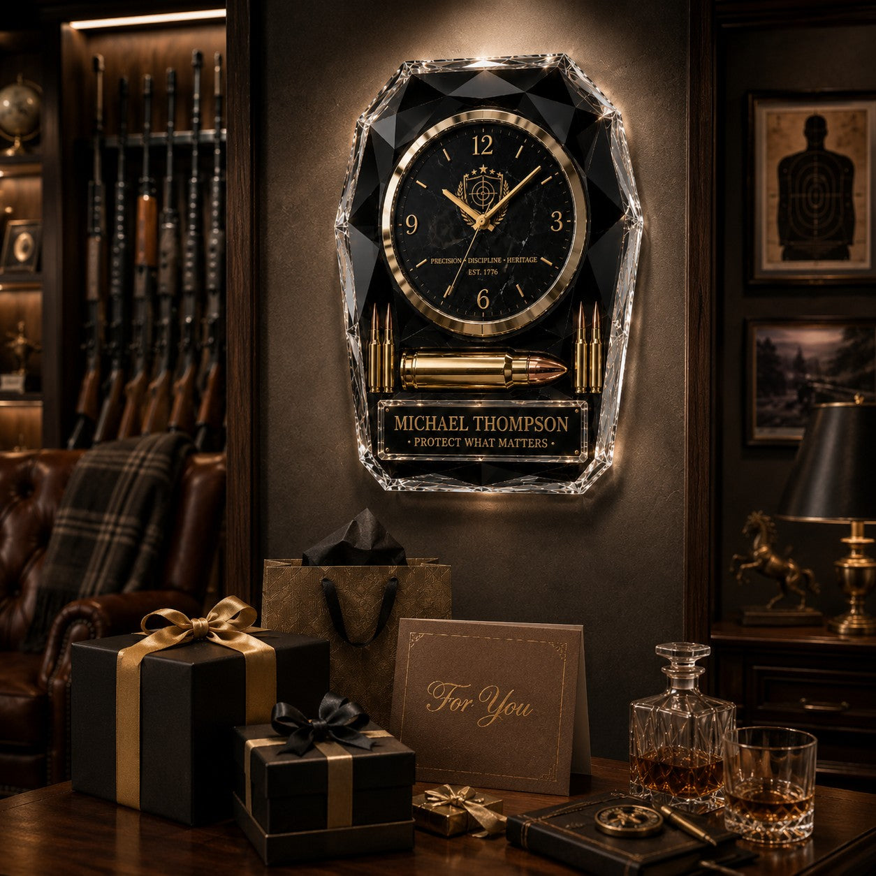 Personalized Tactical Luxury Wall Clock with Custom Name — personalized with a custom name