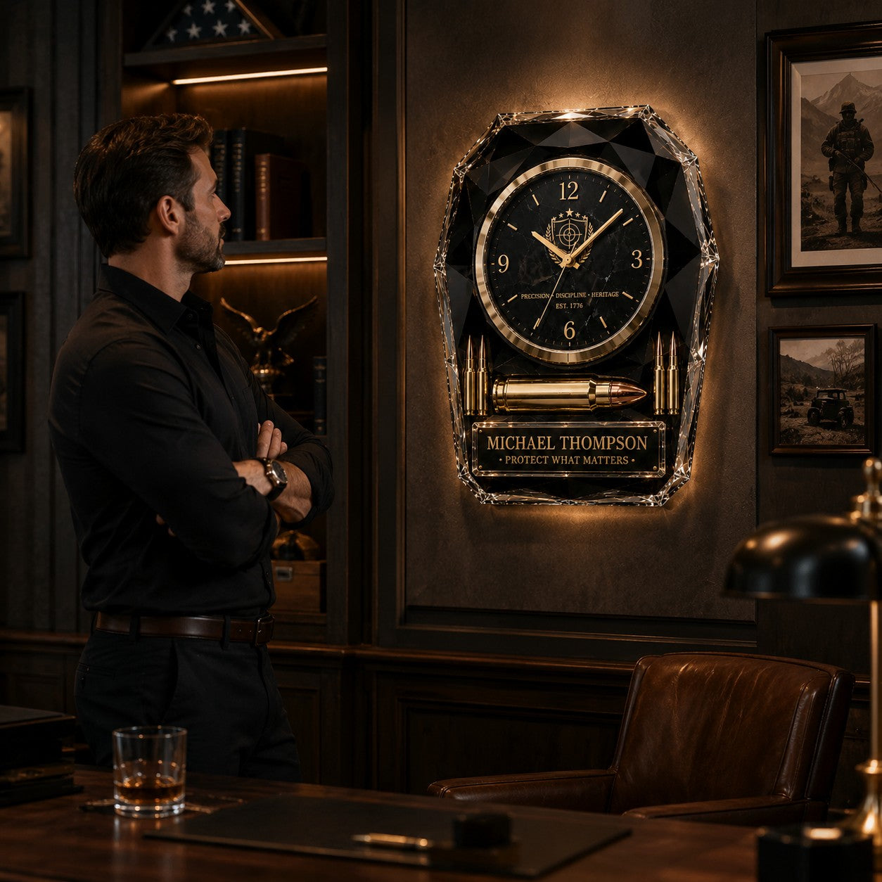 Personalized Tactical Luxury Wall Clock with Custom Name — personalized with a custom name