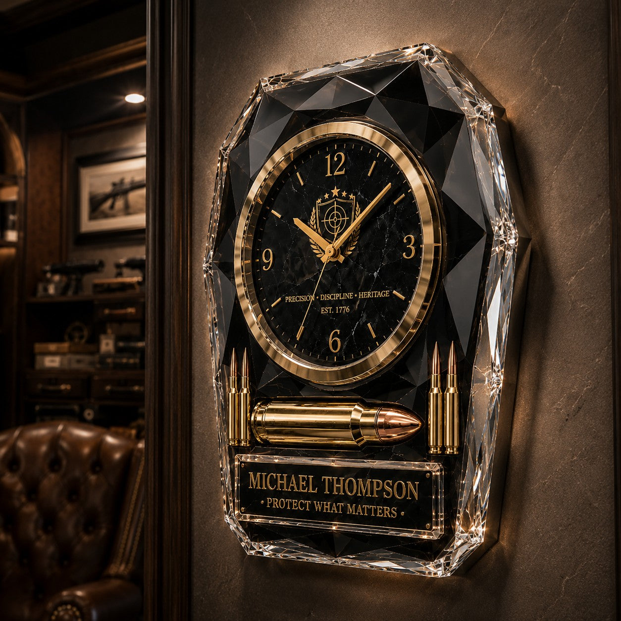 Personalized Tactical Luxury Wall Clock with Custom Name — personalized with a custom name