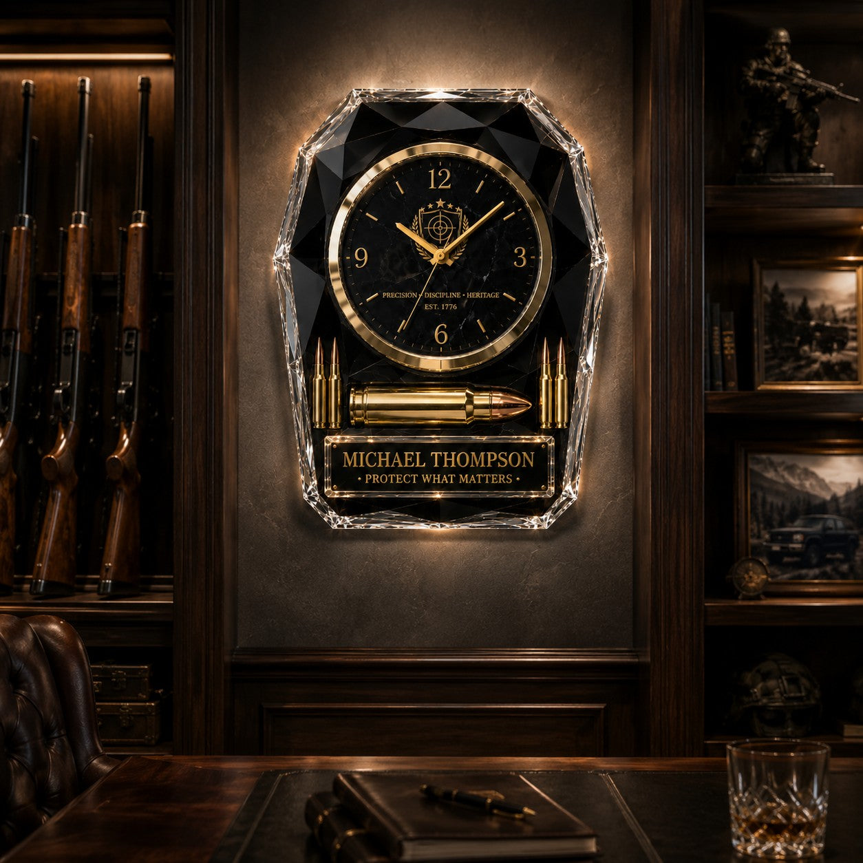 Personalized Tactical Luxury Wall Clock with Custom Name — personalized with a custom name