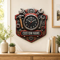 Personalized Mechanic Wall Clock, Custom Name Gift for Mechanics — personalized with a custom name