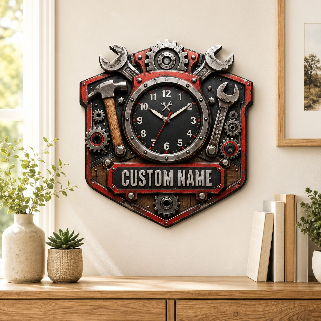 Personalized Mechanic Wall Clock, Custom Name Gift for Mechanics — personalized with a custom name