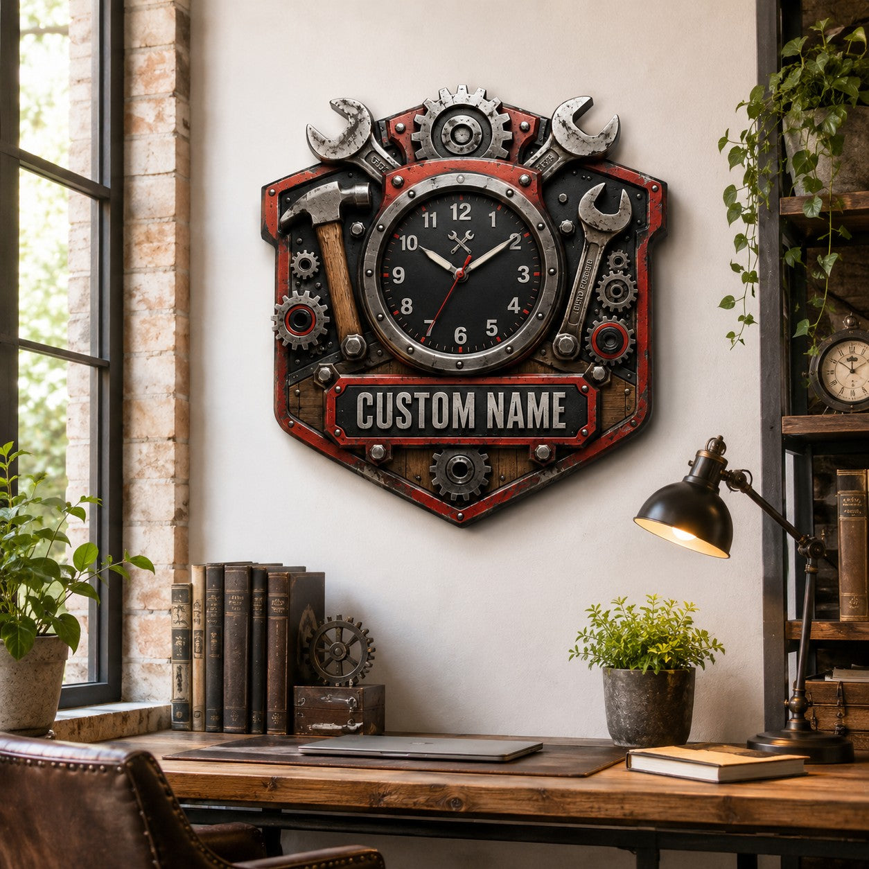 Personalized Mechanic Wall Clock, Custom Name Gift for Mechanics — personalized with a custom name