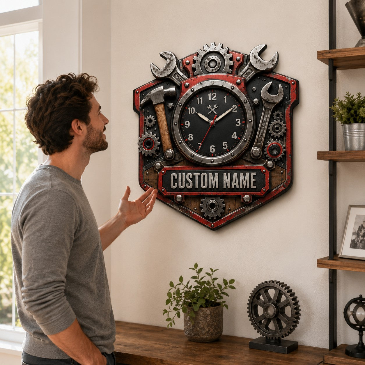 Personalized Mechanic Wall Clock, Custom Name Gift for Mechanics — personalized with a custom name