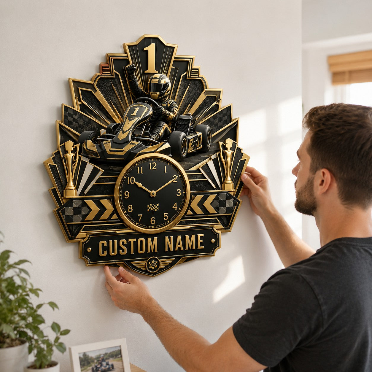 Personalized Youth Kart Racers Wall Clock with Custom Name — personalized with a custom name