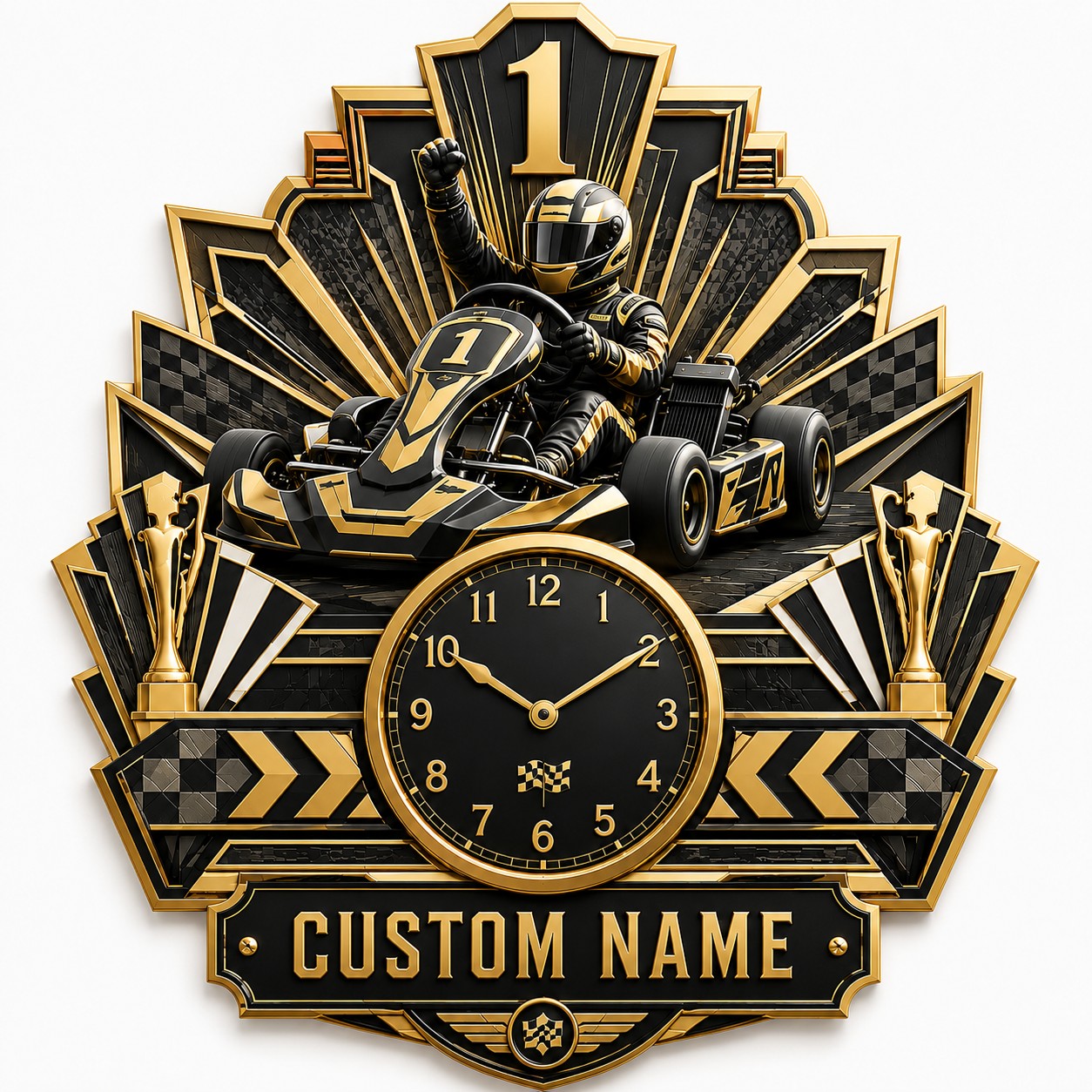 Personalized Youth Kart Racers Wall Clock with Custom Name — personalized with a custom name