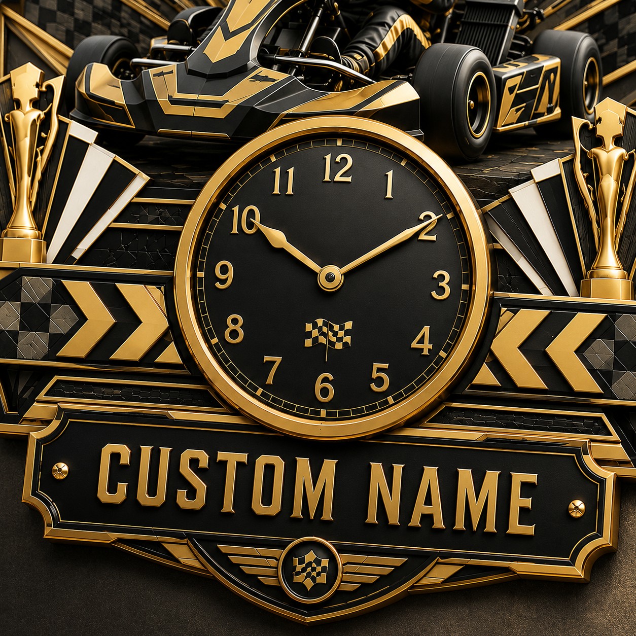 Personalized Youth Kart Racers Wall Clock with Custom Name — personalized with a custom name