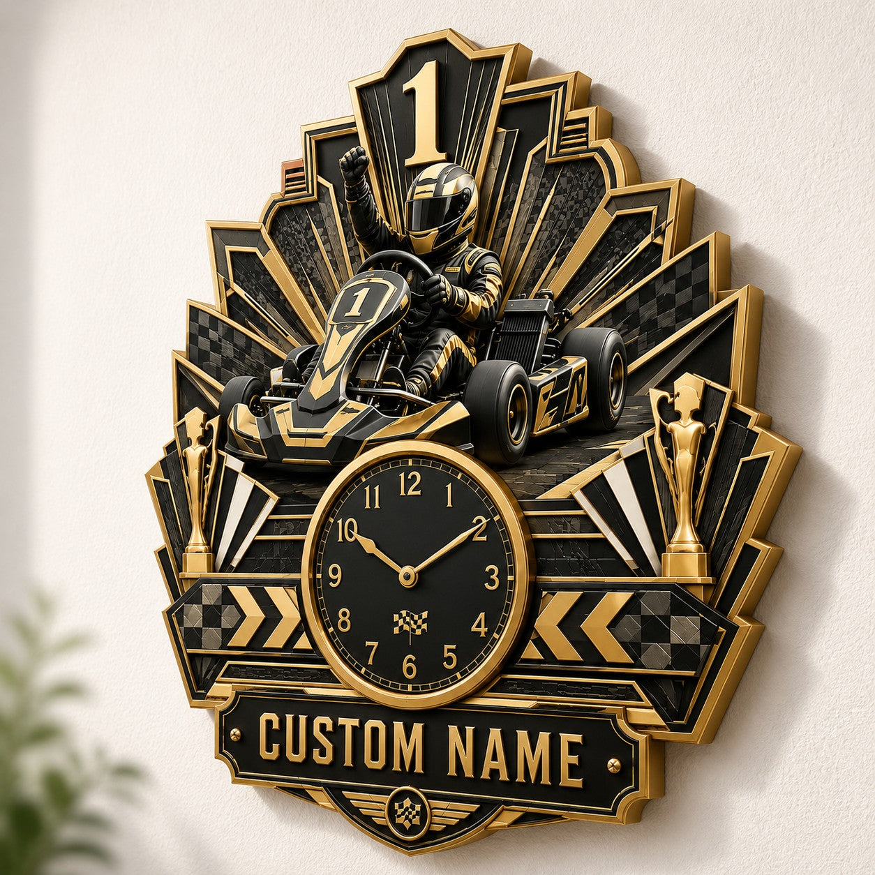 Personalized Youth Kart Racers Wall Clock with Custom Name — personalized with a custom name