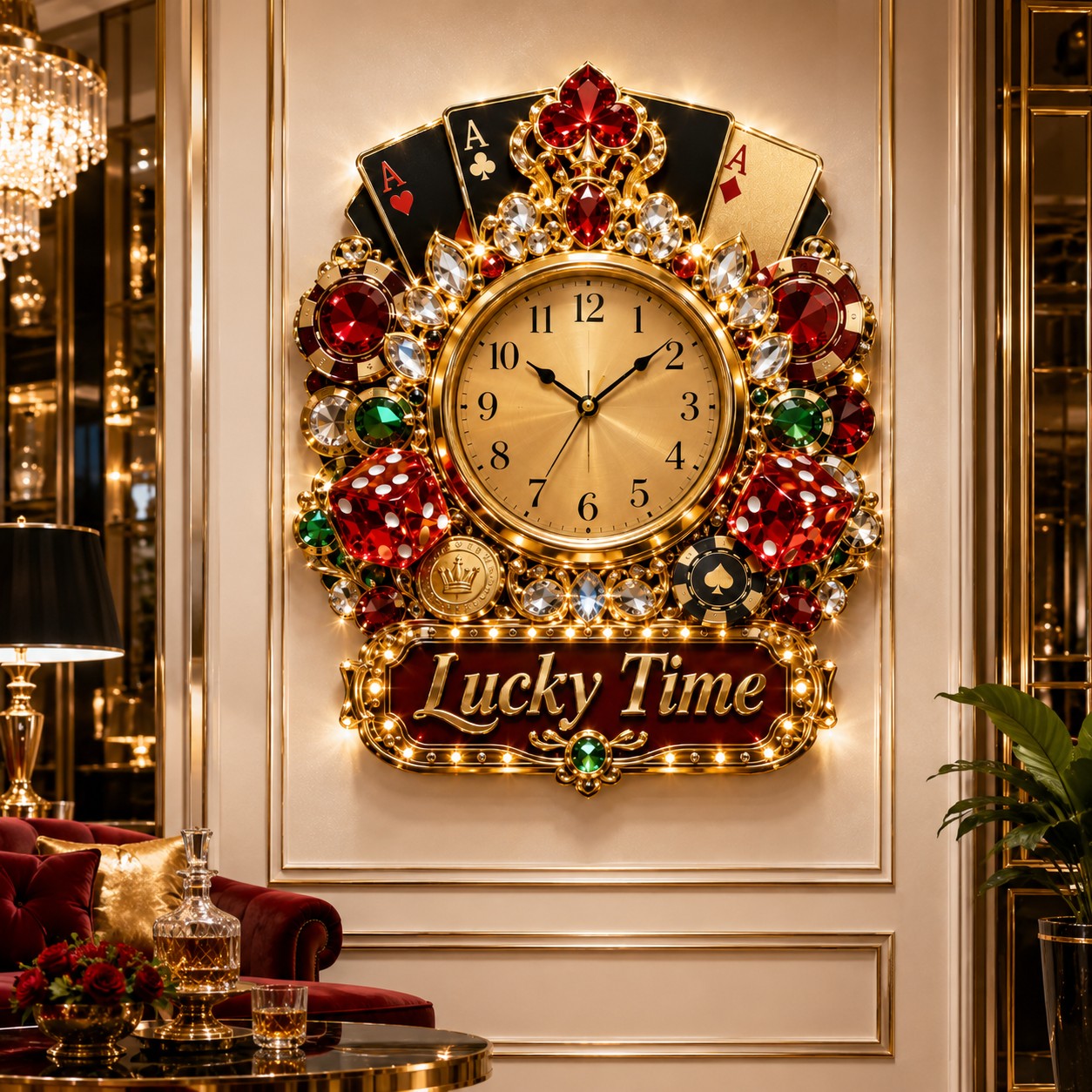 Personalized Casino Wall Clock with Custom Name — personalized with a custom name