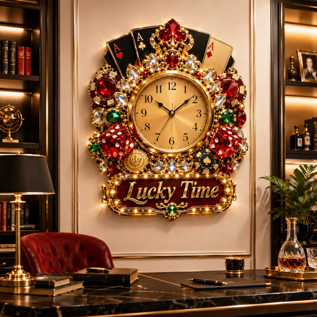 Personalized Casino Wall Clock with Custom Name — personalized with a custom name