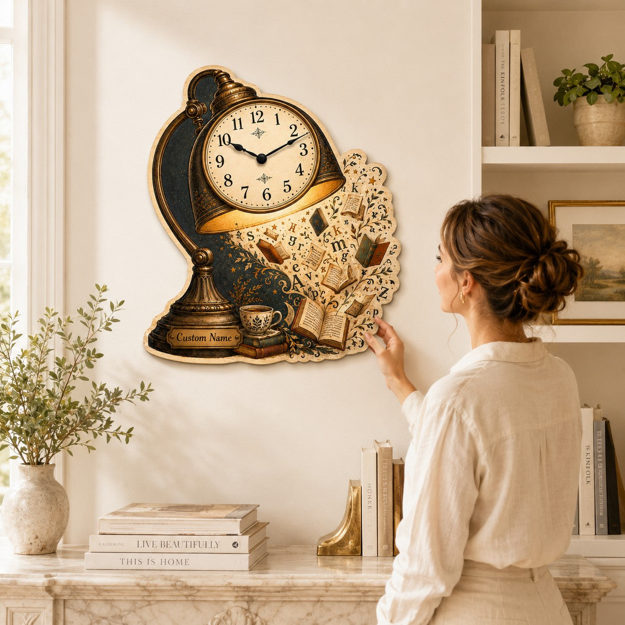 Personalized Book Lover Wall Clock, Custom Name Gift for Book Lovers — personalized with a custom name