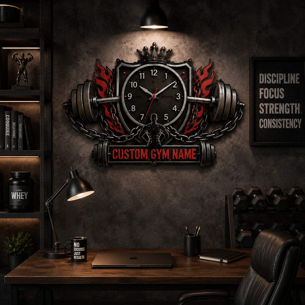 Personalized Gym Wall Clock with Custom Name — personalized with a custom name