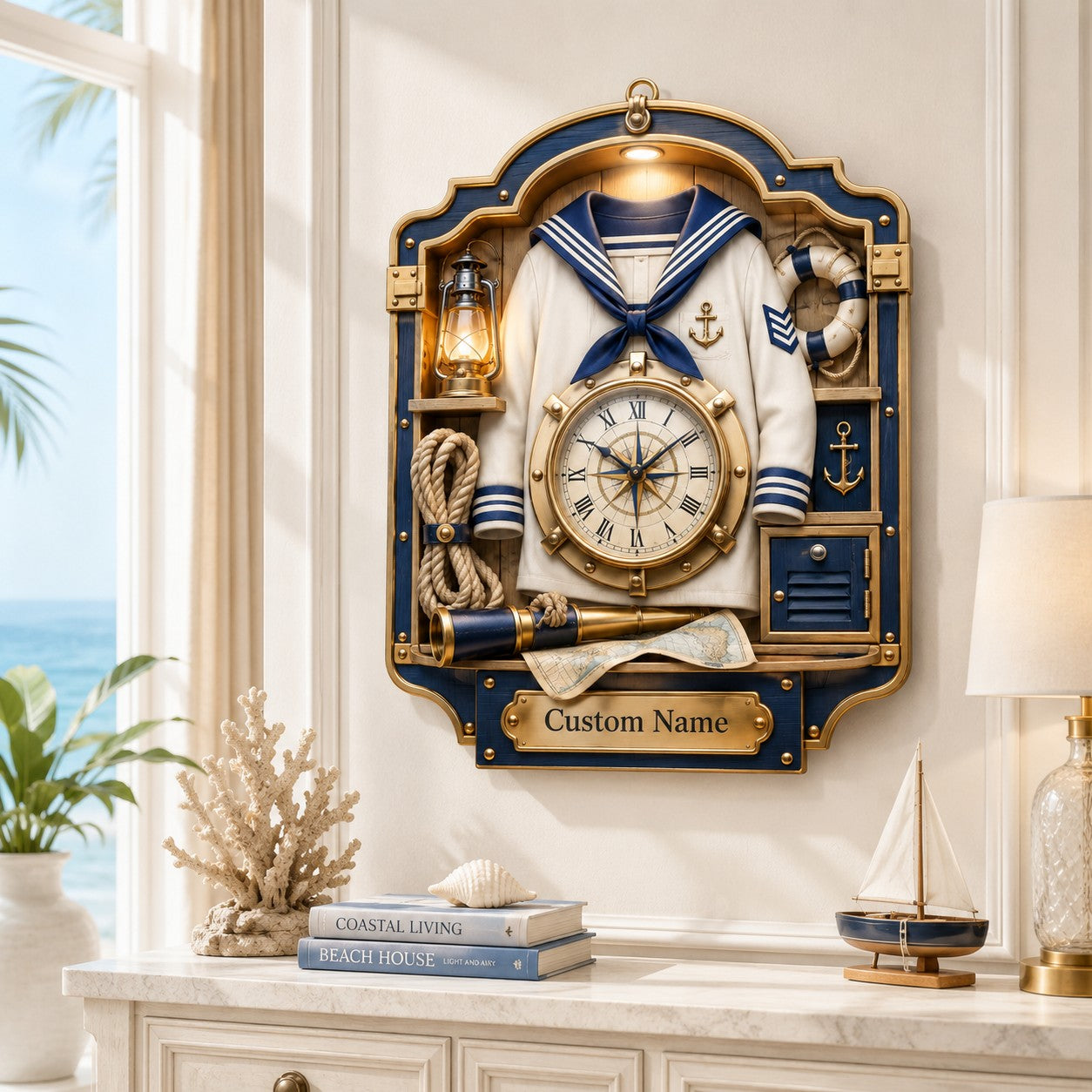 Personalized Sailor Uniform Wall Clock, Custom Name Gift for Sailors — personalized with a custom name