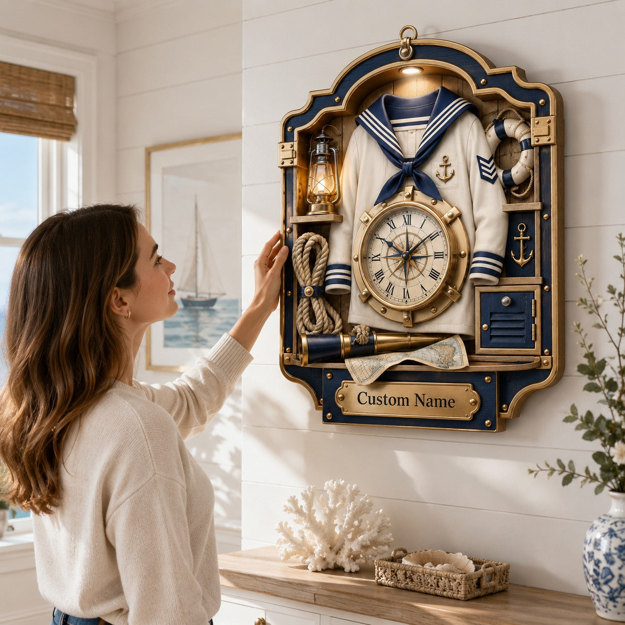 Personalized Sailor Uniform Wall Clock, Custom Name Gift for Sailors — personalized with a custom name