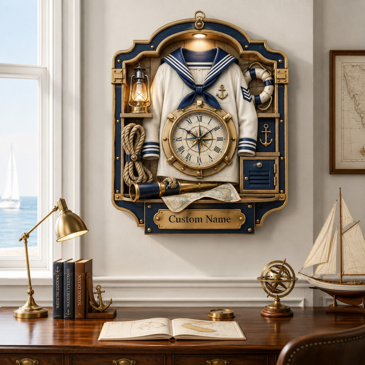 Personalized Sailor Uniform Wall Clock, Custom Name Gift for Sailors — personalized with a custom name