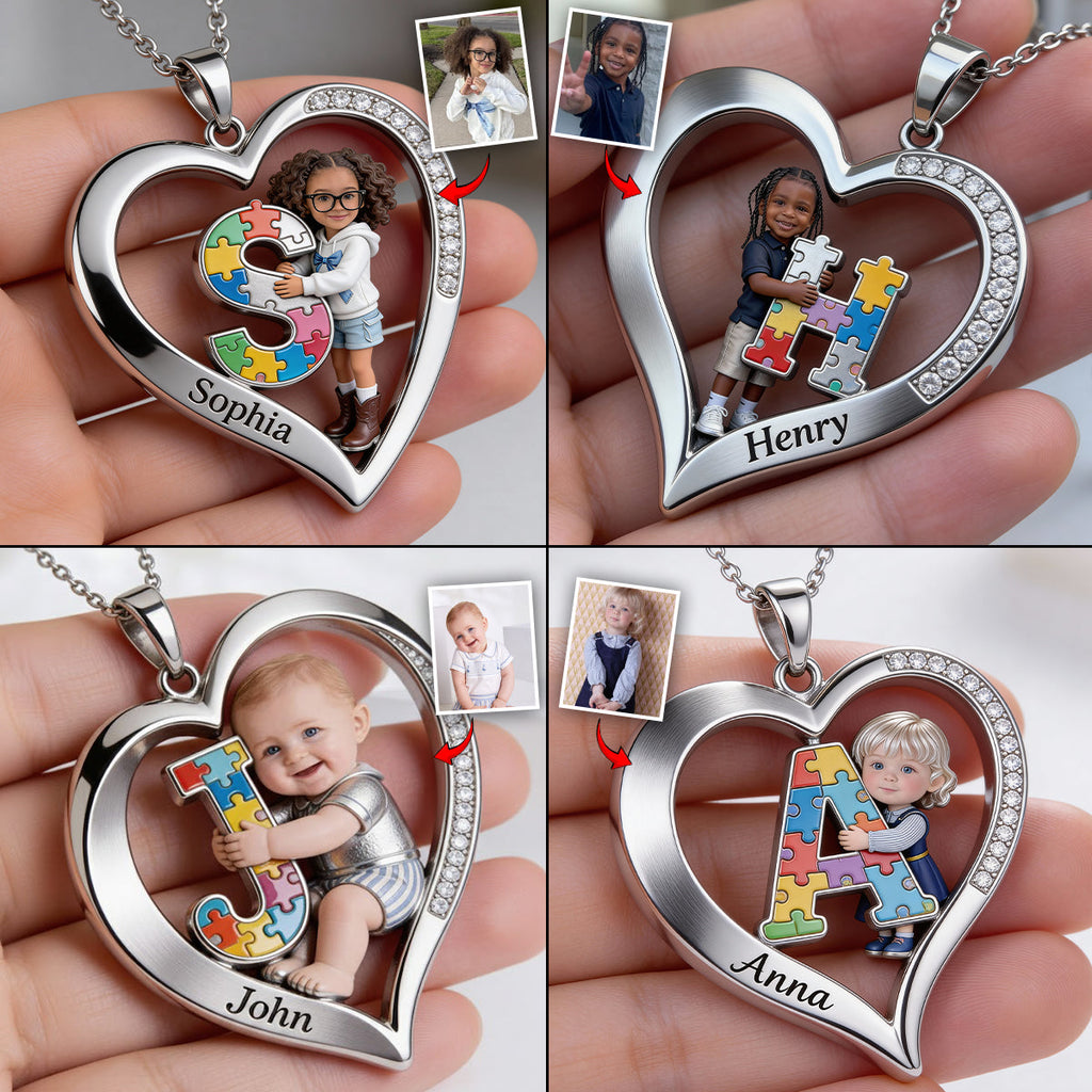 Autism Letter - Personalized Autism Awareness Shaped Metal Pendant Necklace