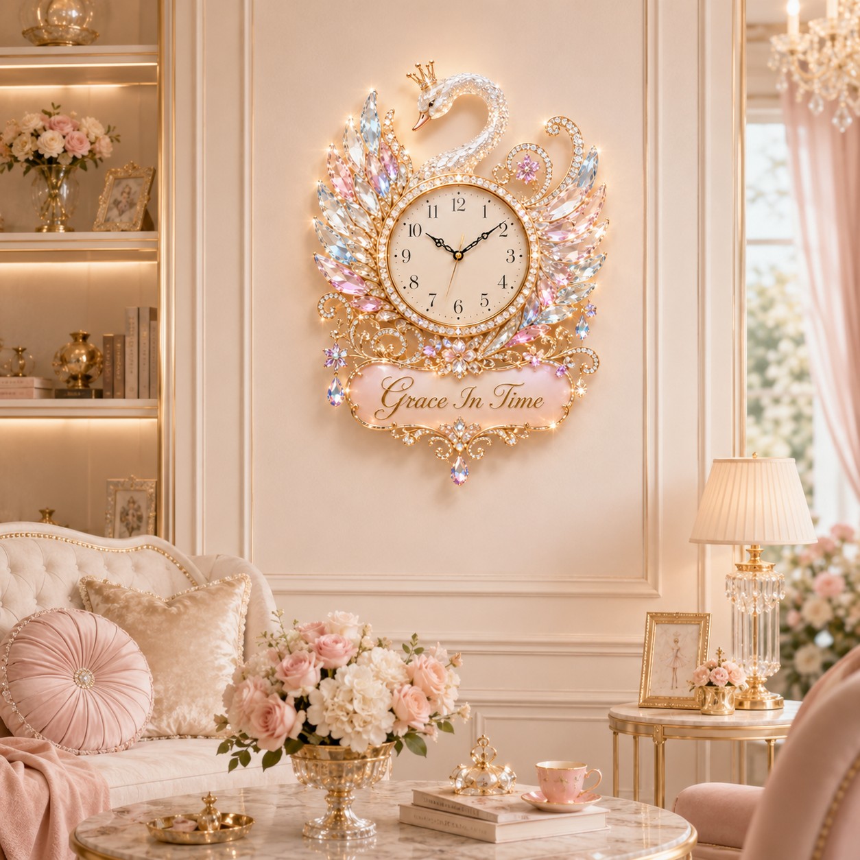 Personalized Swan Wall Clock with Custom Name — personalized with a custom name