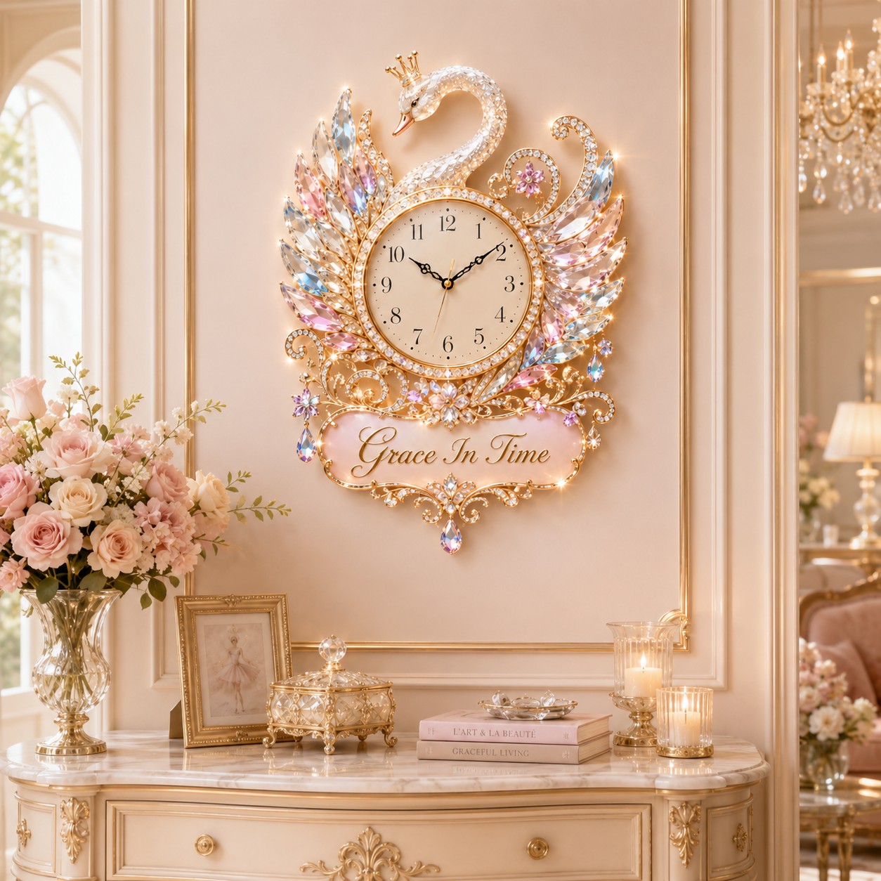 Personalized Swan Wall Clock with Custom Name — personalized with a custom name