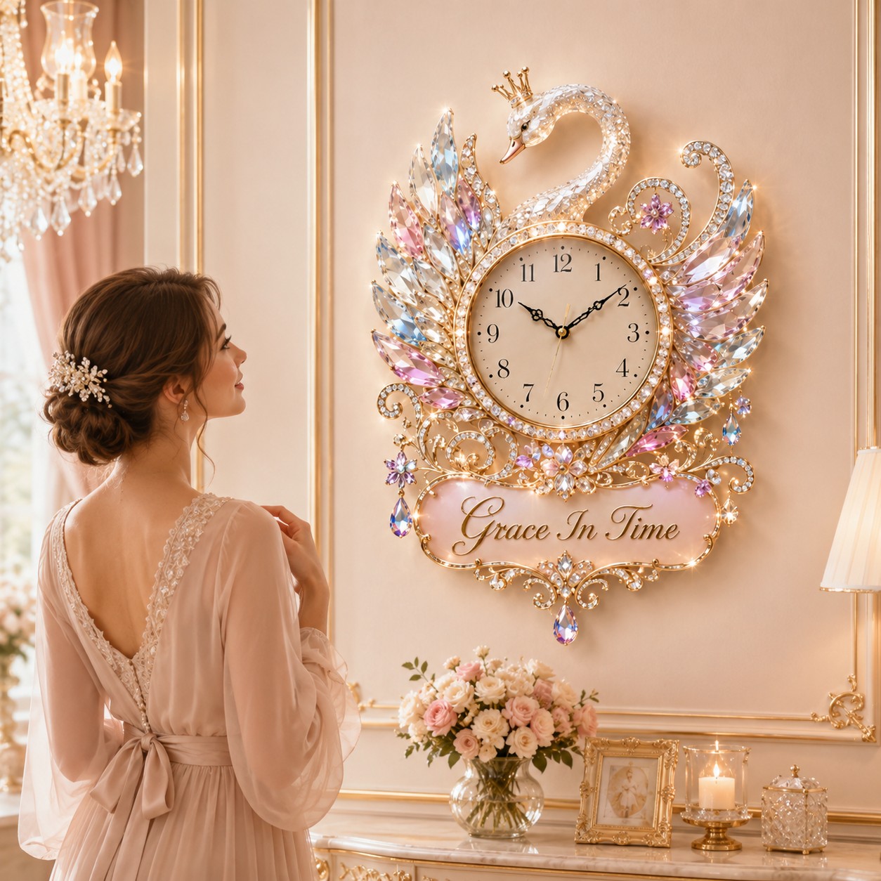 Personalized Swan Wall Clock with Custom Name — personalized with a custom name