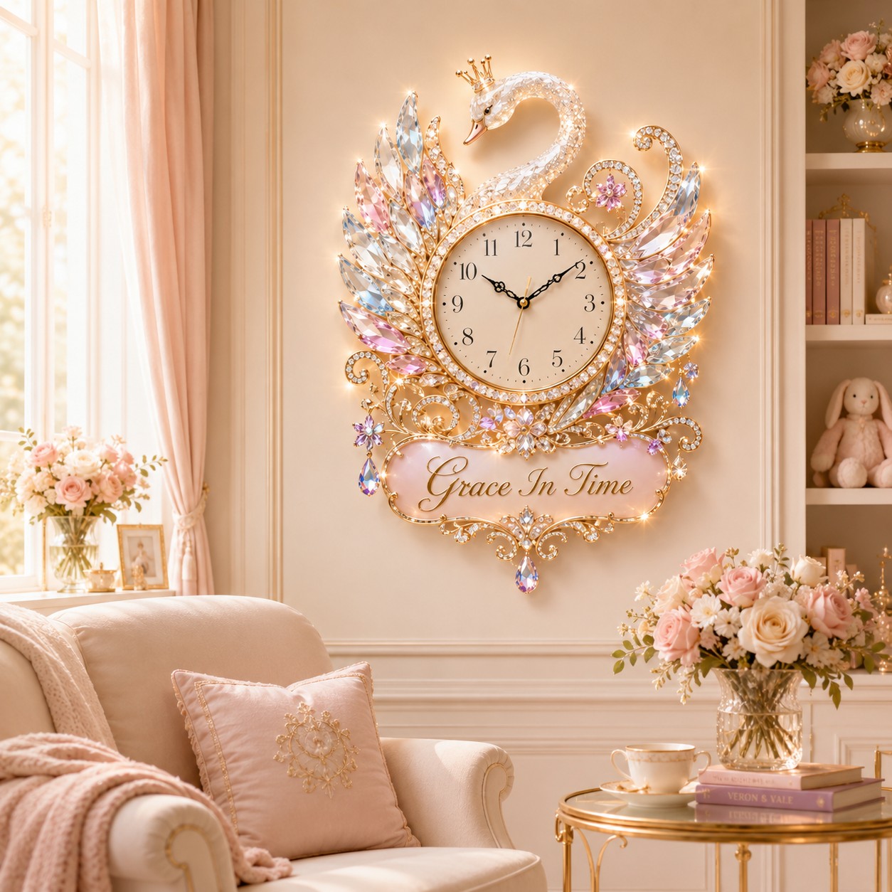 Personalized Swan Wall Clock with Custom Name — personalized with a custom name