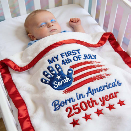 Born In America's 250th Year - Personalized Baby Shower Blanket