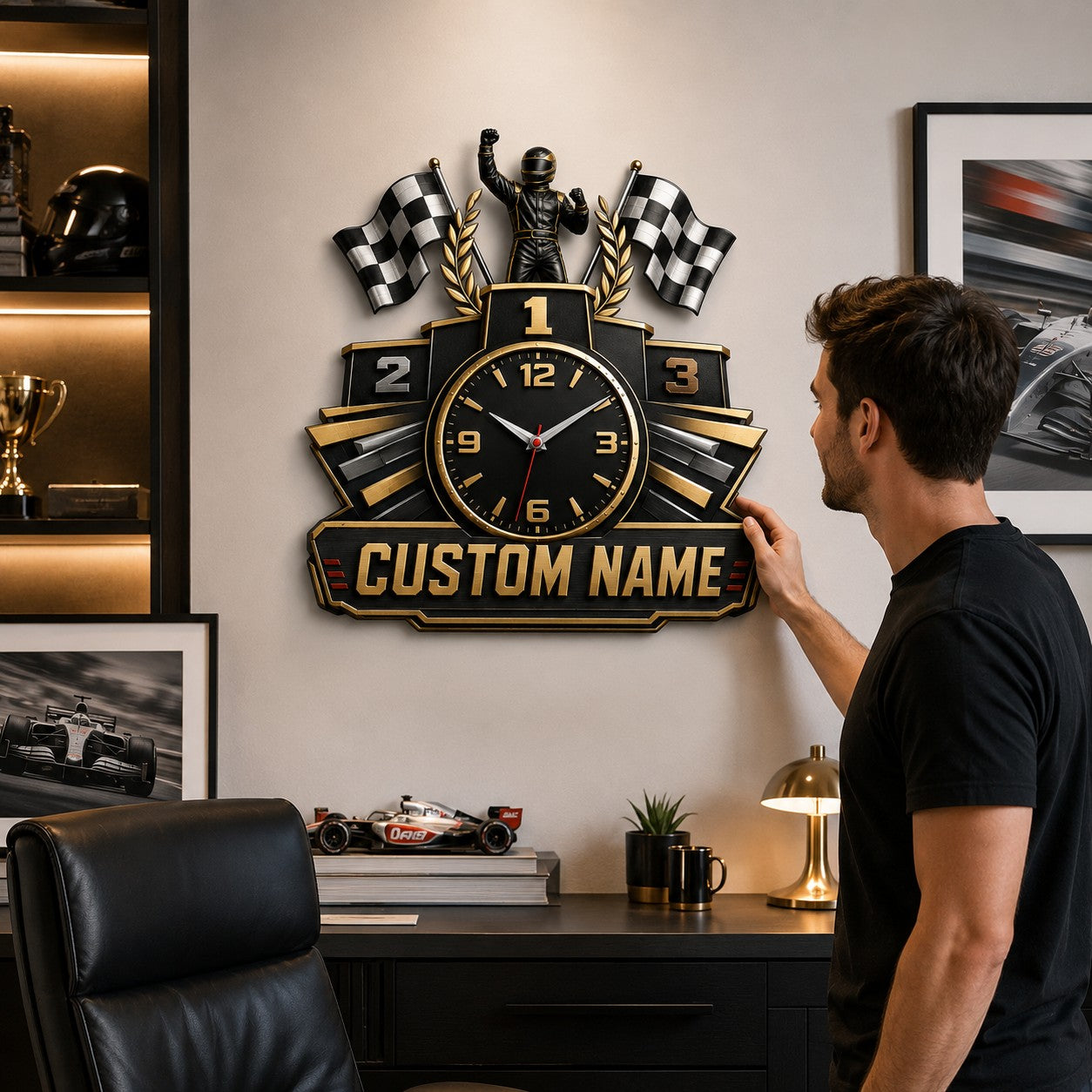 Personalized Racing Champion Podium Wall Clock with Custom Name — personalized with a custom name