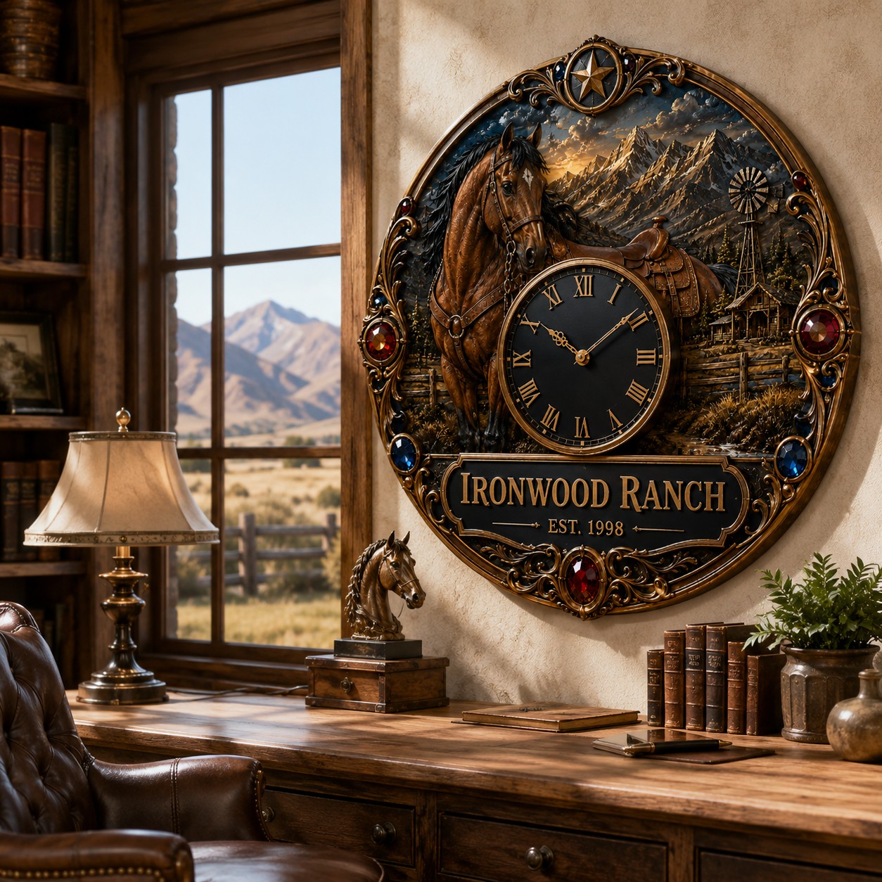 Personalized Horse Ranch Wall Clock, Custom Name Gift for Horse Lovers — personalized with a custom name