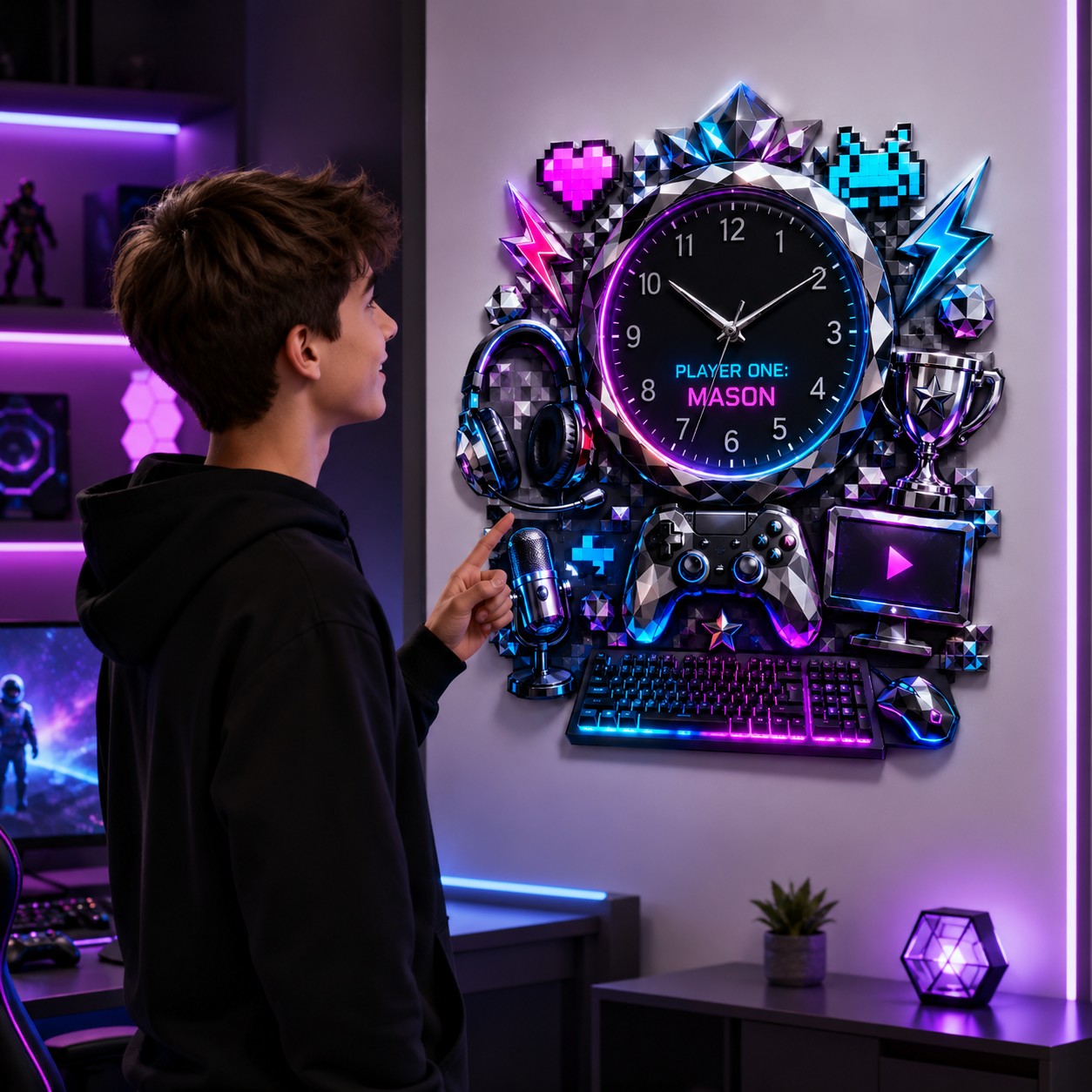Personalized Gamer Wall Clock with Custom Name — personalized with a custom name