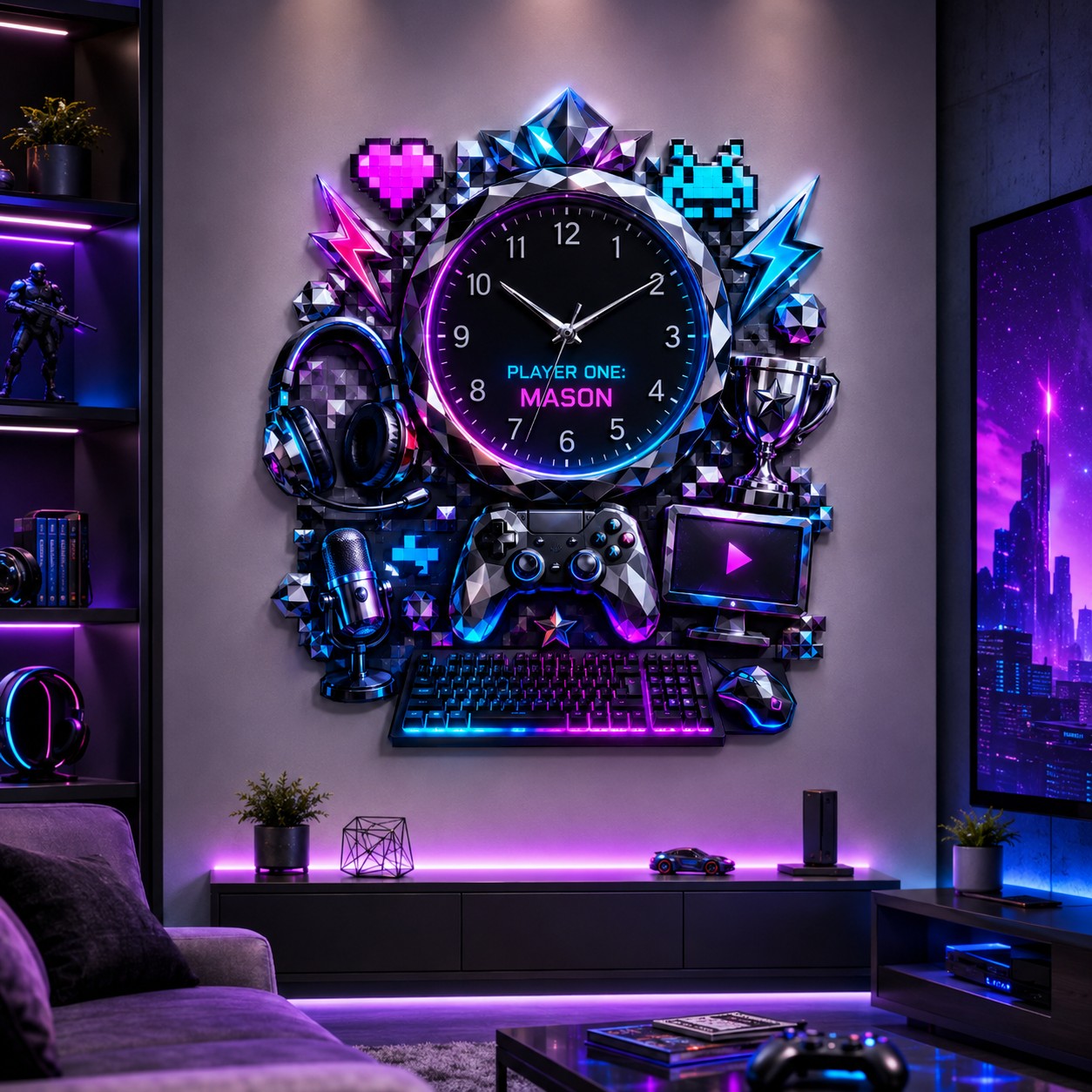 Personalized Gamer Wall Clock with Custom Name — personalized with a custom name