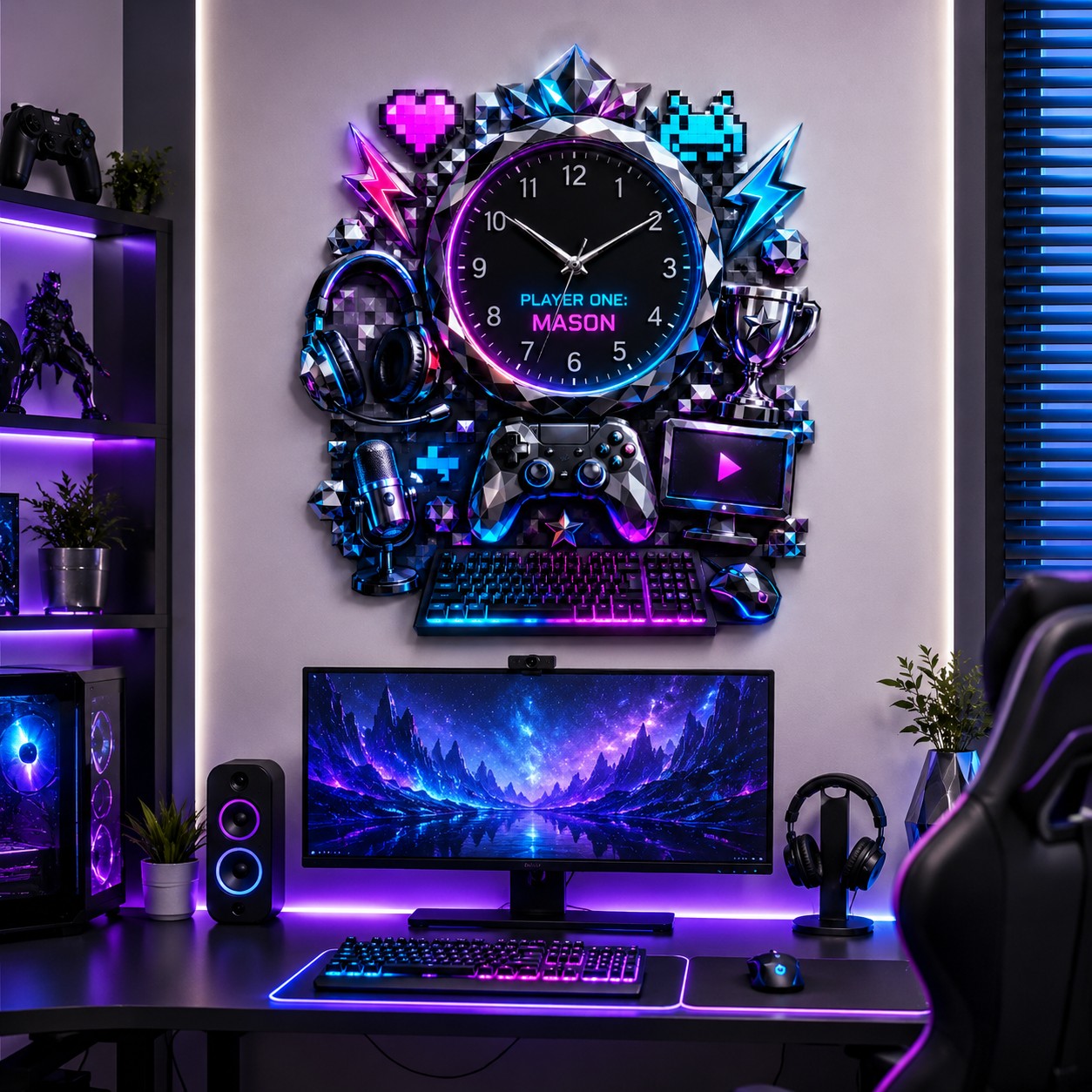 Personalized Gamer Wall Clock with Custom Name — personalized with a custom name